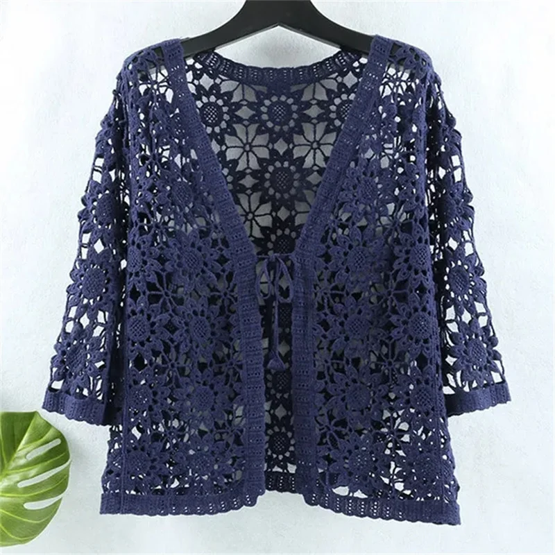 Openwork V Neck Cardigan For Women Lightweight Breathable Layering Piece Versatile Everyday Wear main image 0