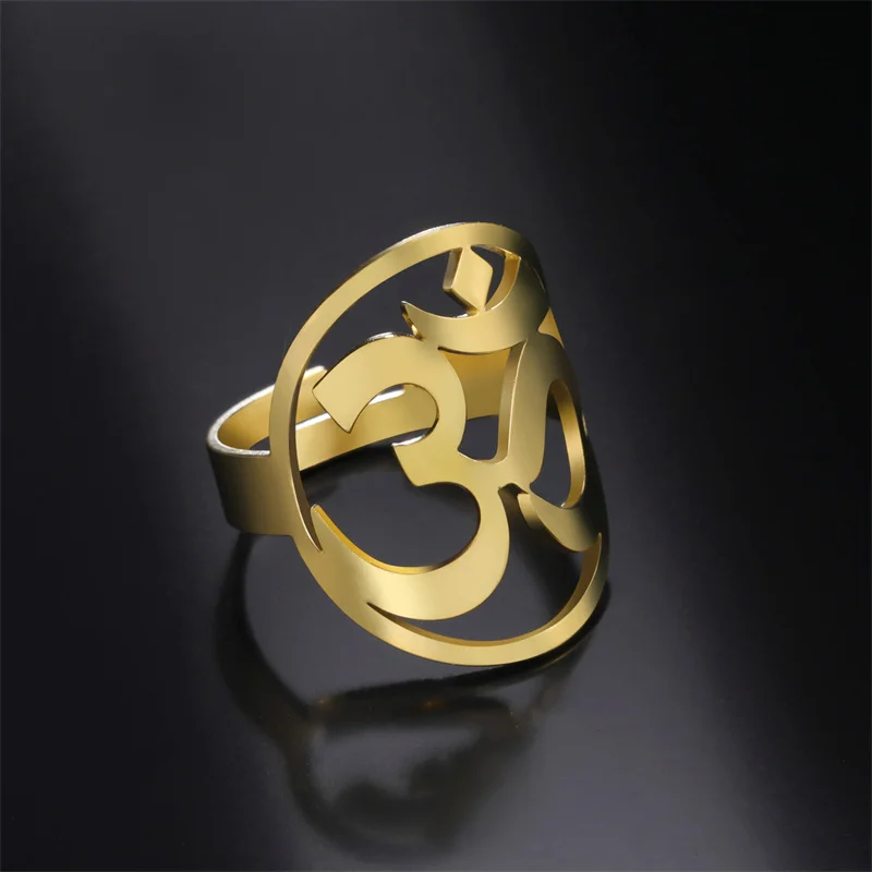 Vintage Om Symbol Ring für Frauen Männer Edelstahl Silber Farbe verstellbare offene Ringe Amulett Schmuck Kpop Geburtstag Freund Geschenk – Detail 8