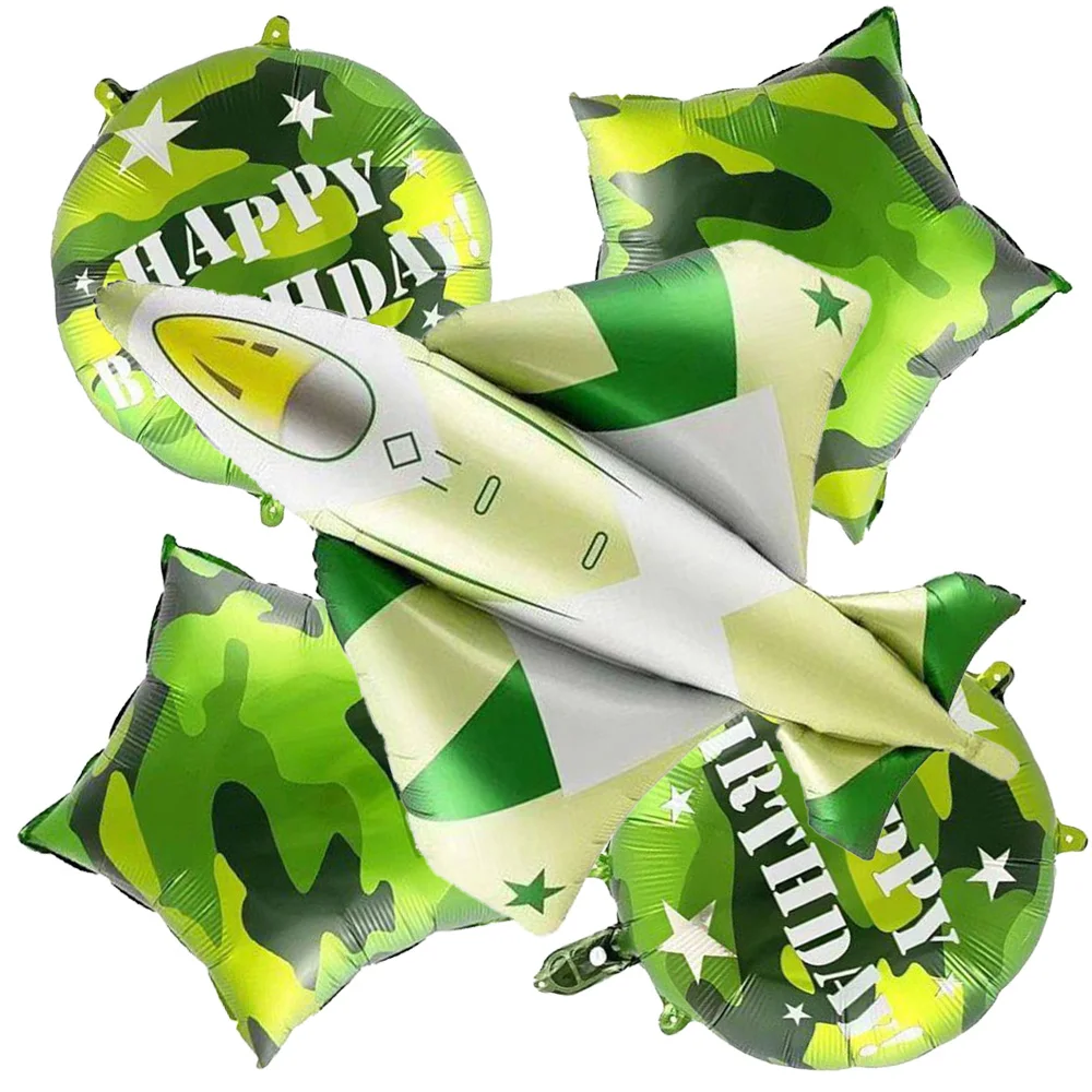 

5 Pcs Military Themed Large Green Airplane 18 inch Camo Foil Ballons Warplane Balloon Birthday Baby Showe Party Decora