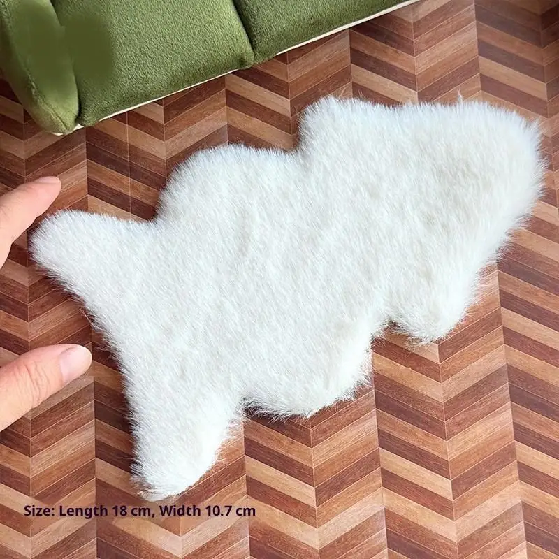 1/12 Dollhouse Imitation Sheepskin Plush Rug Model Dollhouse Bedroom Living Room Floor Mat Decoration Doll House Accessories