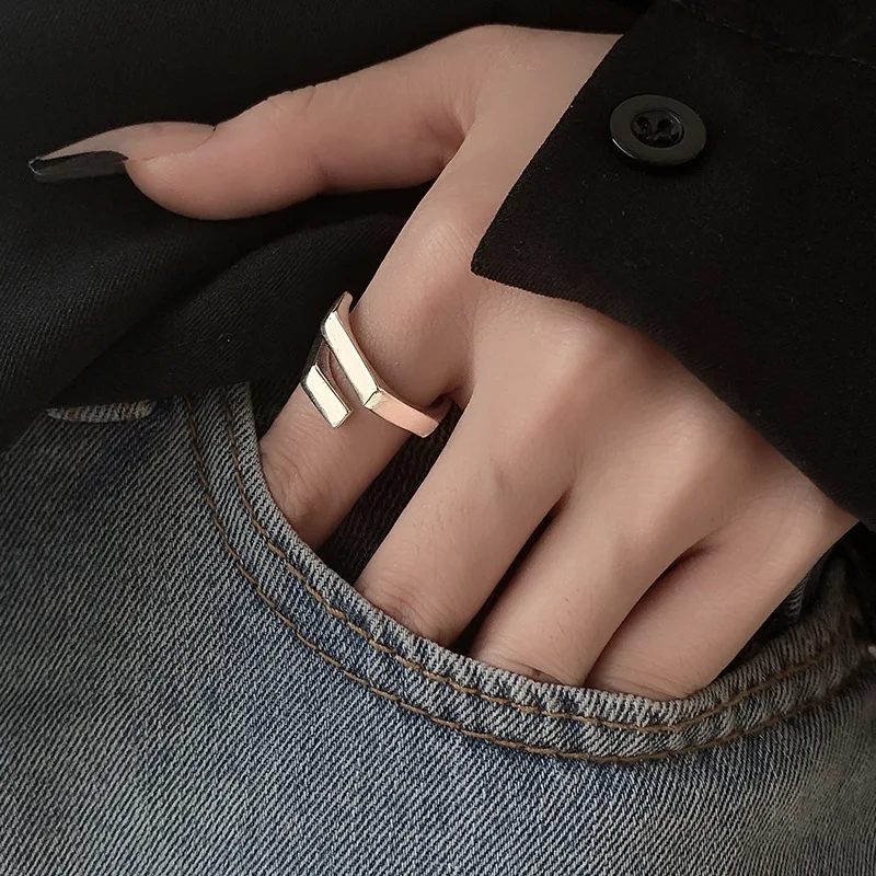 Einfache, geometrische, verstellbare Ringe aus 925er-Sterlingsilber für Damen, stapelbar, Designer-Schmuckzubehör, verhindert Allergien