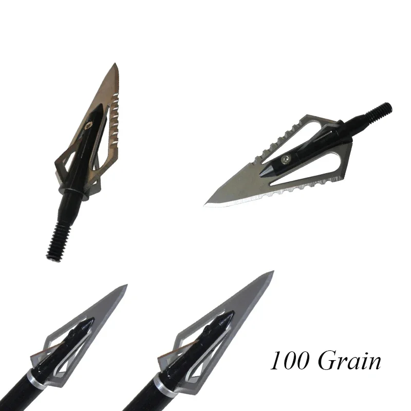 12PCs Broadheads Arrowhead 4 Blade 100Grains 2 Sawtooth Blade for Crossbow  Hunting Accessories Arrow Head