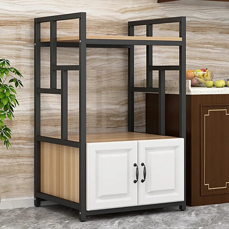 Multi-layer Wooden Kitchen Cabinets Modern Kitchen Furniture Home Floor-standing Iron Art Rack Electrical Storage Cabinet Z 4