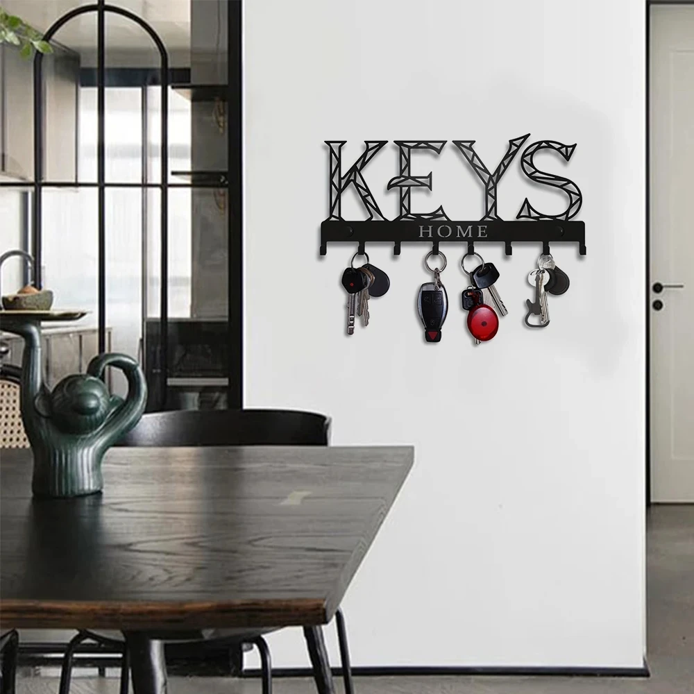 Metal Wall Mounted Storage Rack Floating Key Holder Hook, Adhesive/Punching Installation Storage Rack 6