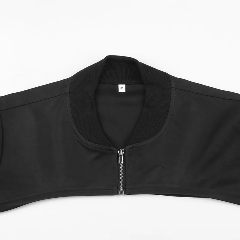 Super-short Black Jacket Zipper Long Sleeve Harajuku Cropped Tshirt Gothic Techwear Fashion Korean Tee Punk Street