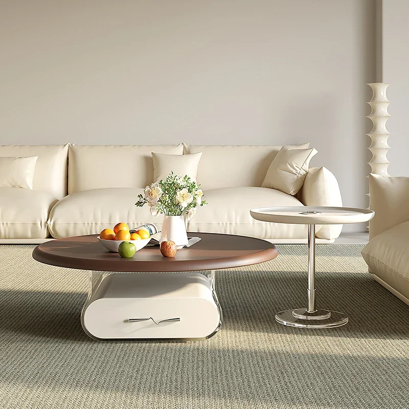 New Cream Light Retro Coffee Tables Simple Light Luxury Round Living Room Center Table Acrylic Shop Office Muebles Furniture
