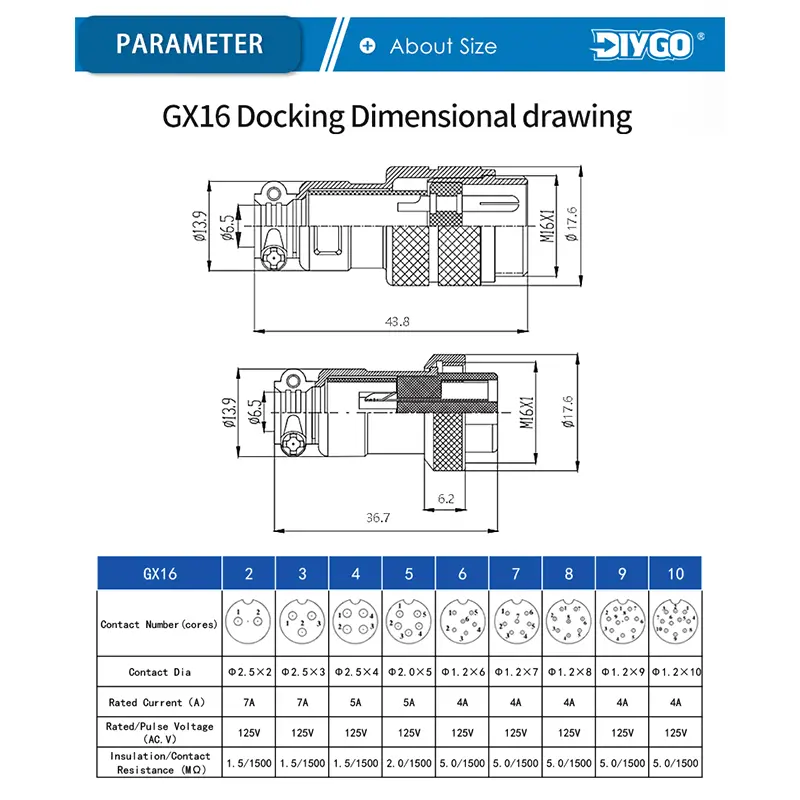 GX16 2/3/4/5/6/7/8/9/10 Pins Aviation Plug Aviator Socket Butt Joint Male&Female Docking Connectors image 2