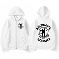 Men Women Nevermore Academy Logo Print Graphic Zipper Hoodie Casual Long Sleeve Harajuku Oversized Zip Up Coats Hoodies - Image 2