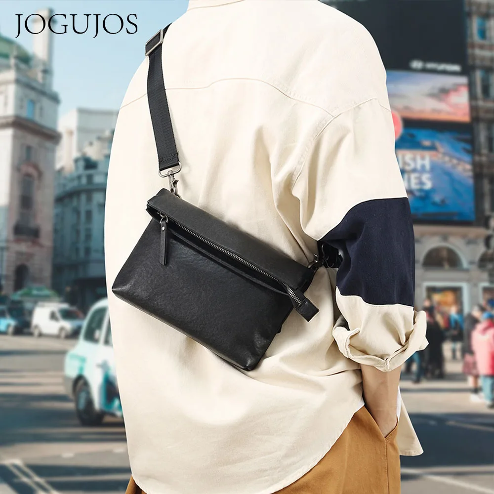 

JOGUJOS Genuine Leather Men Trendy Casual Shoulder Bags Messenger Crossbody Sling Bag for Male Clutch Bags Handbag Satchel Bag