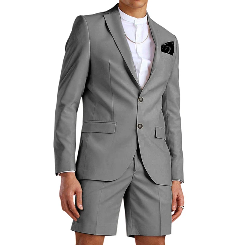Casual Summer Light Blue Men Suit With Short Pants 2 Piece Groom Beach Tuxedos For Wedding Male Fashion Blazer