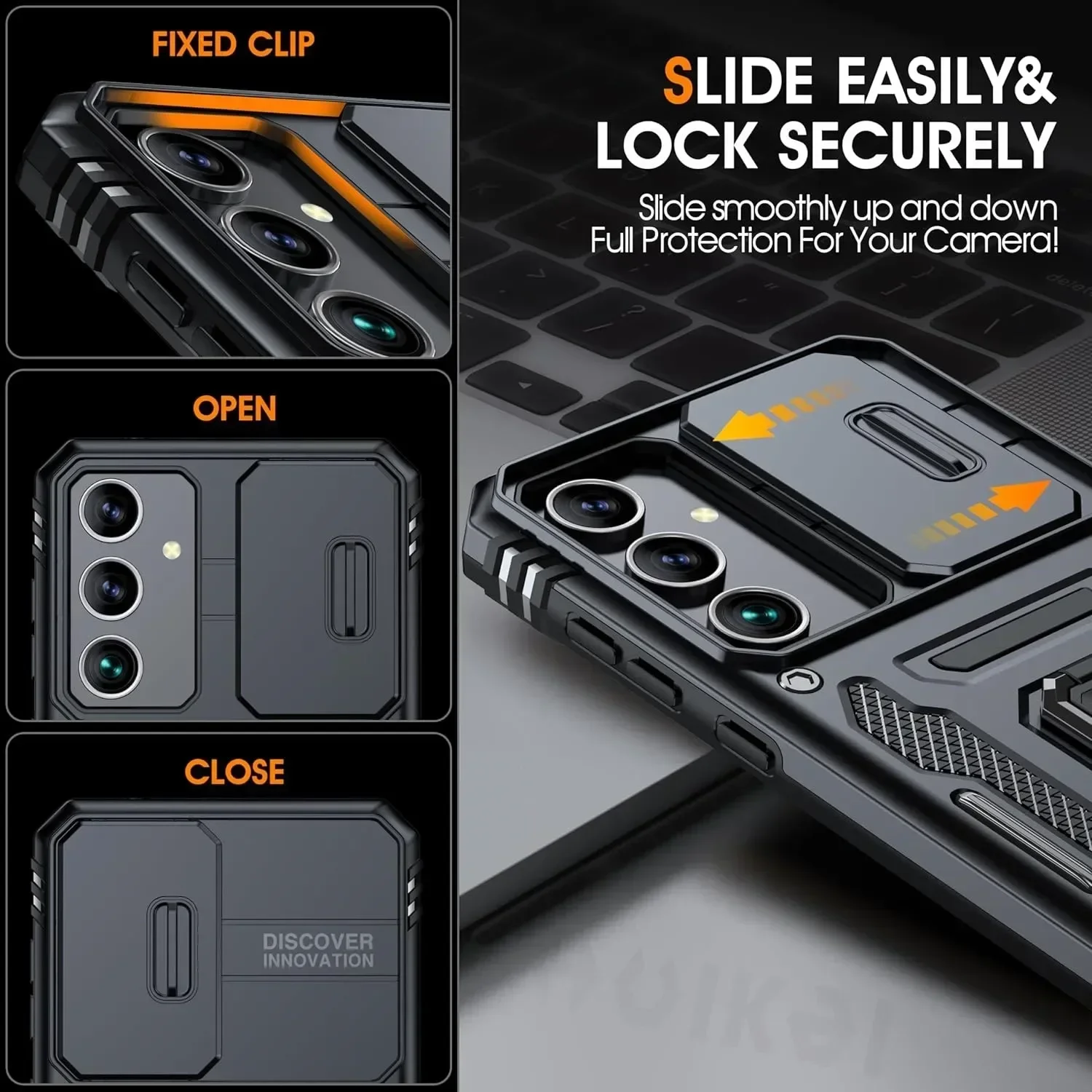 Premium Slide Camera Stand Armor Case with Kickstand and Antifall Protection