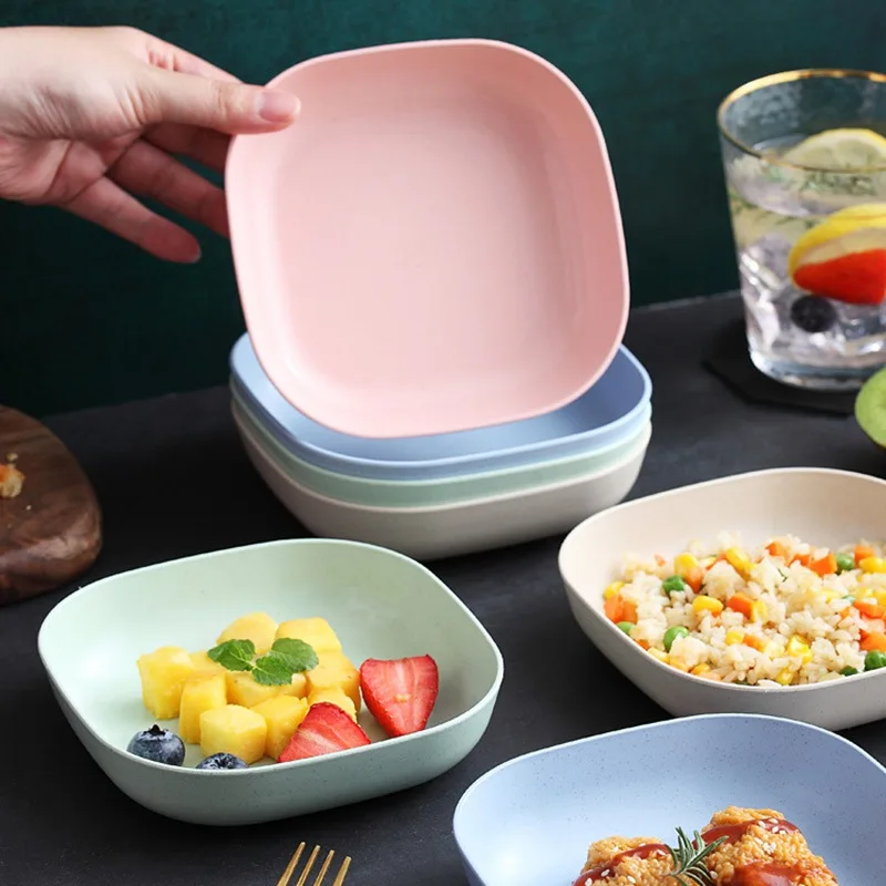 Wheat Straw Plate Set For Kids Round Dishes Unbreakable Lightweight Dessert Dinner Plates Home Picnic Fruit Snack Salad