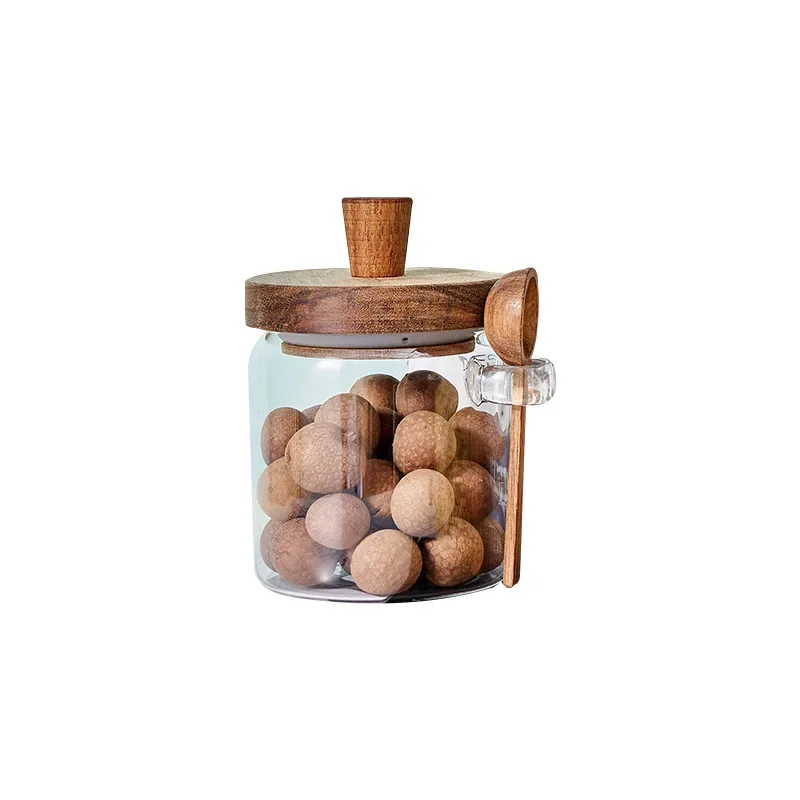 Glass Sealed Jar Five Grains Coffee and Tea Storage Can with Wooden Spoon Seasoning Bottle Kitchen Moisture-proof Storage Tank 5