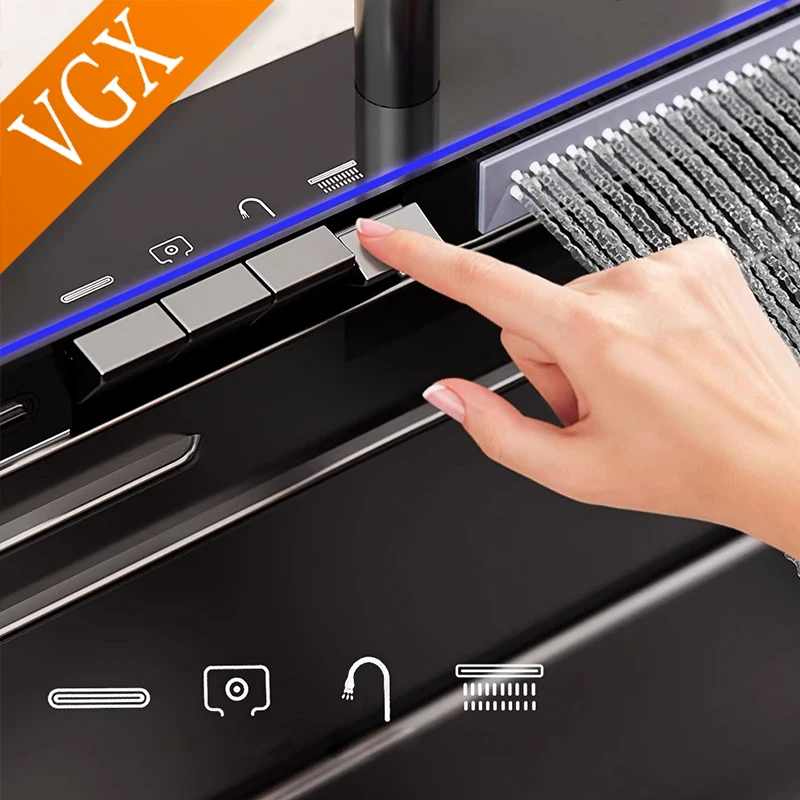 VGX Kitchen Sink Nano Large Single Multifunction Digital Display Sink Kitchen Gourmet Faucet Cup Washer Stainless steel 304