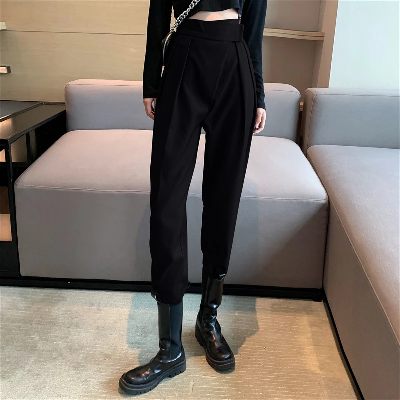 Women Leisure High Waist Pants Fashion Loose Style Fit Slim Legs Suit Trousers Female Fall Spring All-Match Harlan Pencil Pants