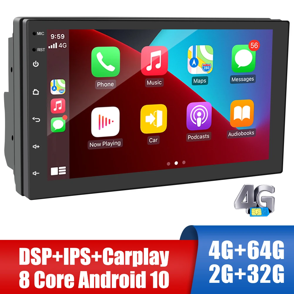 

Mirror-Link Carplay 2G/4G RAM 2 Din 7 Inch Audio Video Bluetooth WiFi 4G-LTE GPS Media Player FM Receiver Android 10.0 Car Radio