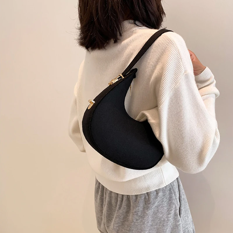 Women's Crocodile Grain Underarm Bags Felt Fashion Shoulder Bag Cute Simple Handbags Female Purses