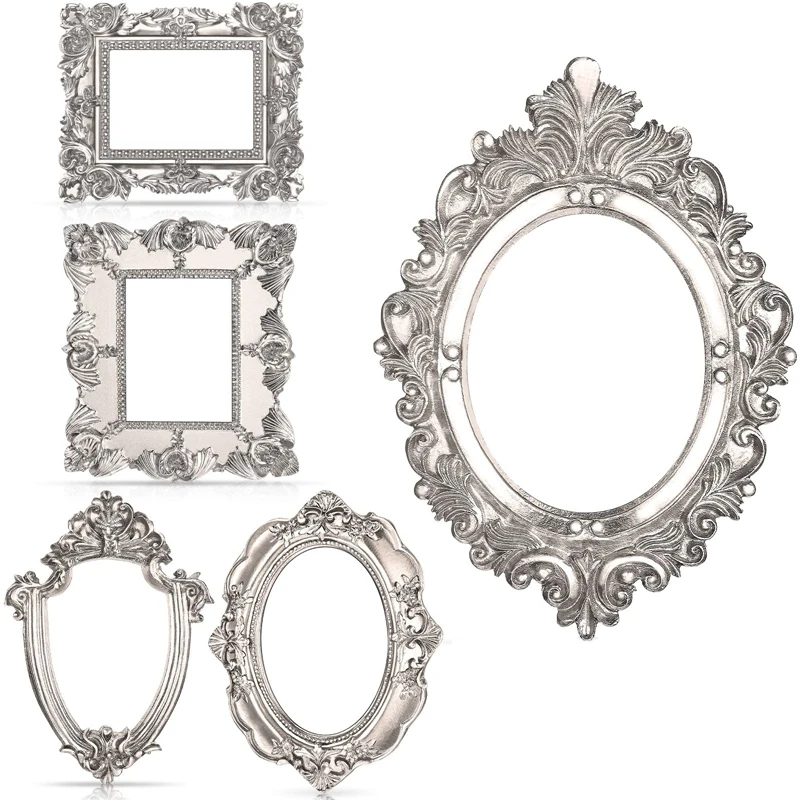 

5Pcs Vintage Resin Picture Frame Flower Oval Rectangle Frame, Tabletop Jewelry Display Frame for Photography Home Decor