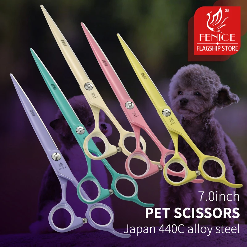 Fenice Jp440c Colorful Professional 7.0 Inch Pet Cutting Scissors for Dog Grooming Straight Scissors Pet Shears