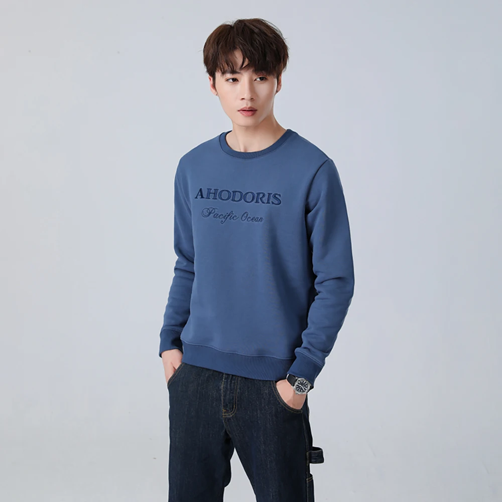 

Agnellino Hoodie Men O-Neck Sweatshirt Letters Blue Long Sleeve Casual Male Cotton Simple Pullovers