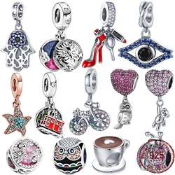 HOT 925 Sterling Silver Colored Zircon Bicycle Beads Charms Fit Original Pandora Bracelets Bangle For Making  Women Jewelry Gift