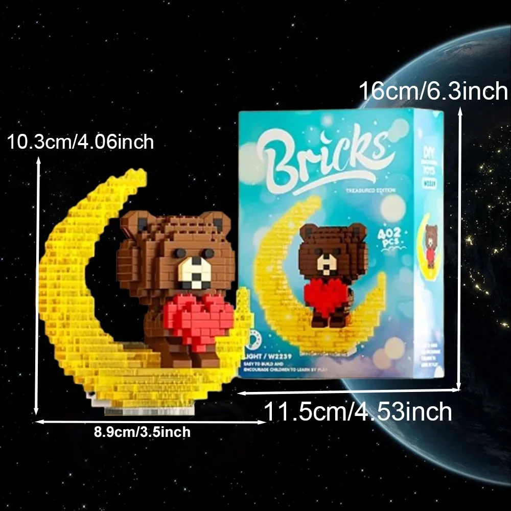 Building Block Toy Cute Bear Light-Up Blocks Educational Gift