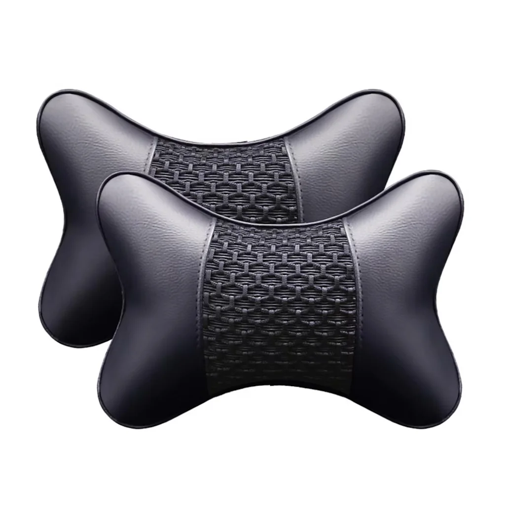 2 Pieces Car PU Leather Headrest Neck Pillow Head Pillows Seat Back Support Cushion Fit For Toyota