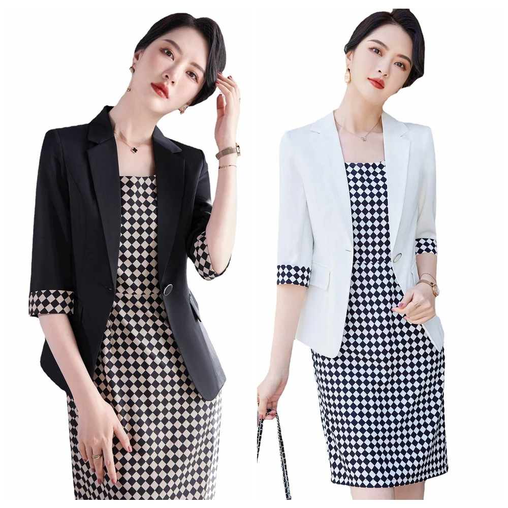 Setelan gaun wanita Blazer profesional setelan baju kerja kantor gaya mode musim semi dengan atasan dan gaun