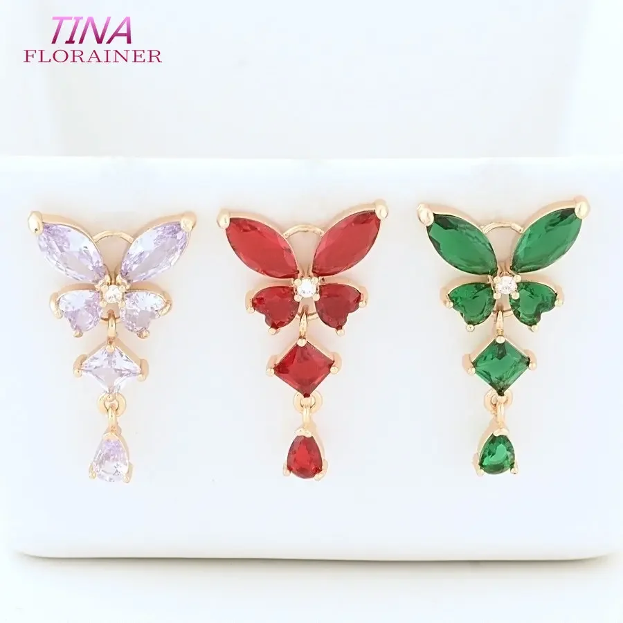 18*32MM 14K Gold Farbe Messing mit Zirkon Schmetterling Charms Anhänger Halskette Ohrringe Schmuck Machen Liefert Zubehör