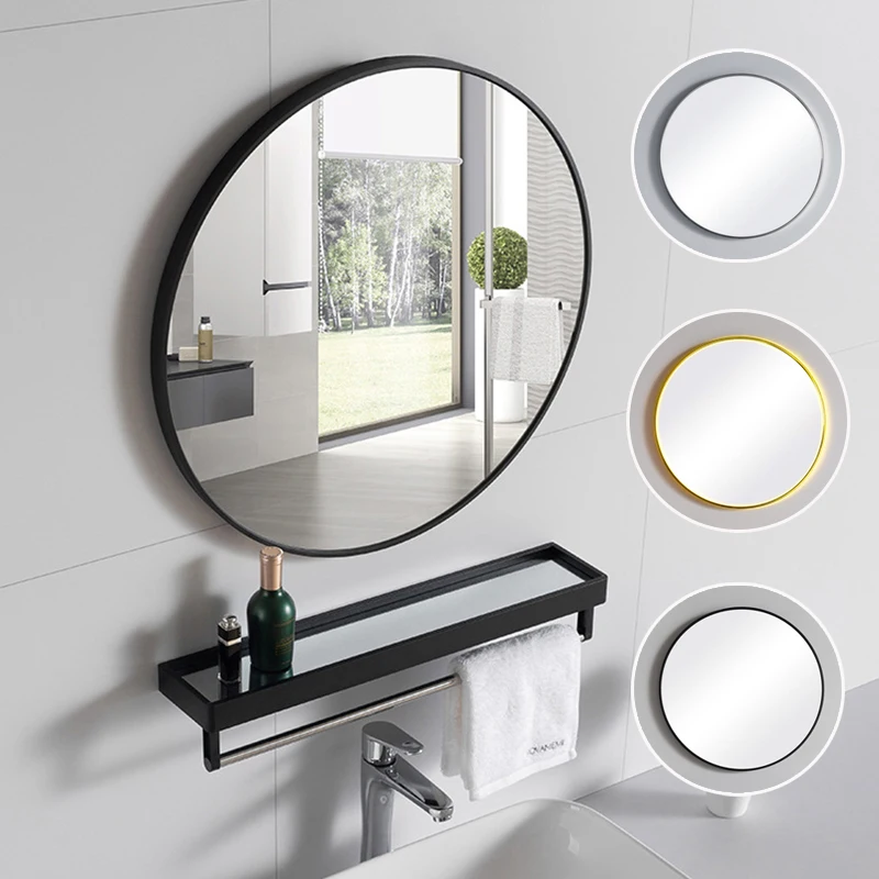 Modern Nordic round bathroom mirror wall mounted bathroom mirror, metal frame hanging makeup mirror