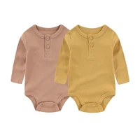 2 Pieces Solid Color Baby Bodysuits Newborn Cotton Baby Girl Clothes Ribbed Pattern Long Sleeve Baby Boy Clothes 0-24M 5