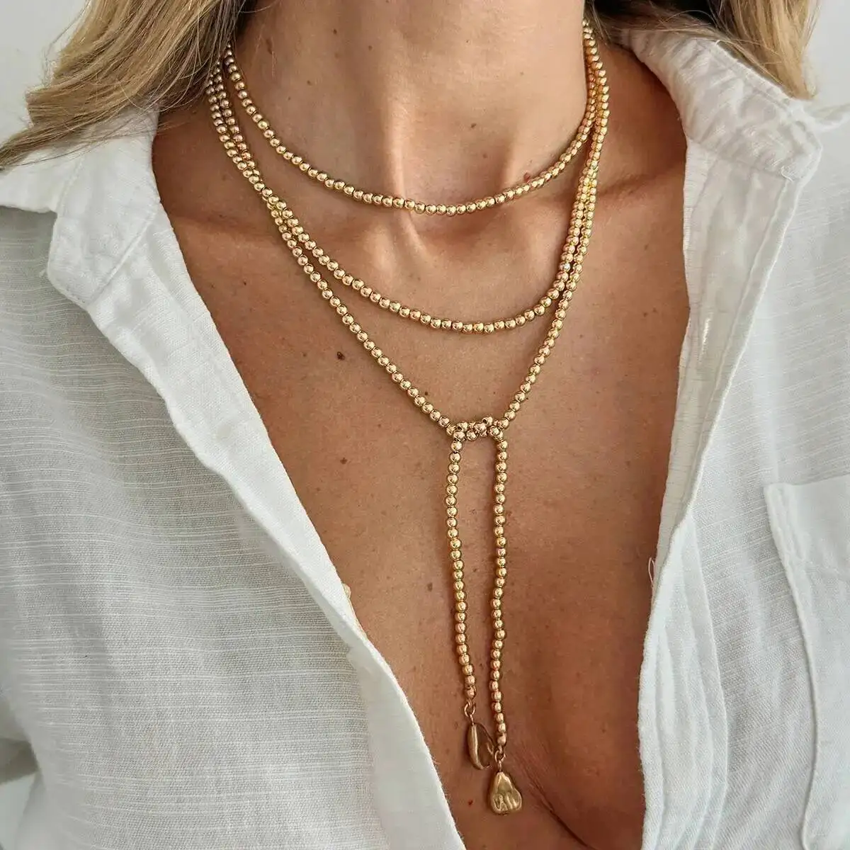 KunJoe Vintage Gold Farbe Liebe Herz Anhänger Halskette Frauen Trendy Perlen Kette Lange Halskette Pullover Kette Partei Schmuck Geschenke – Detail 1
