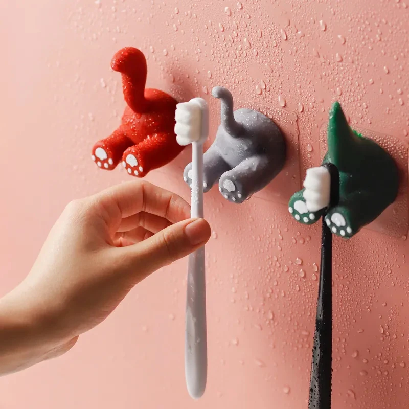 

Kawaii Bathroom Hooks Seamless Cute Animal Tail Toothpaste For Kids Free Punching Cartoon Toothbrush Shelves Wall Rack Hanging