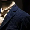 Men's Indigo Engineer Corduroy Suit Jacket Classic French Style Outwear 5