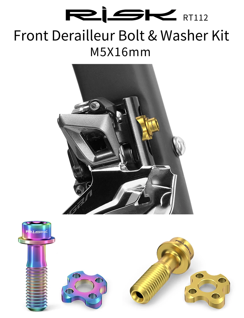 RISIKO Rennrad Fahrrad Schaltwerk Schaltbolzen Schraube Unterlegscheibe M5x16mm Titanlegierung gebogener Abstandshalter Faltrad – Detail 1