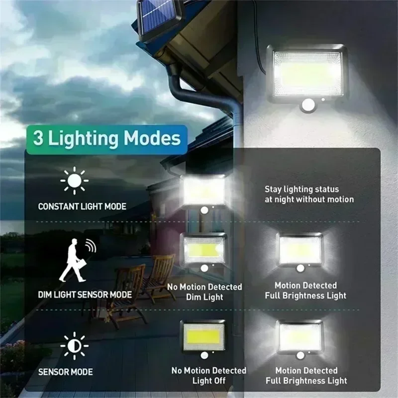 COB LED Solar Light Outdoor PIR Motion Sensor Waterproof Wall Emergency Street Light Garage Lighting Patio Security