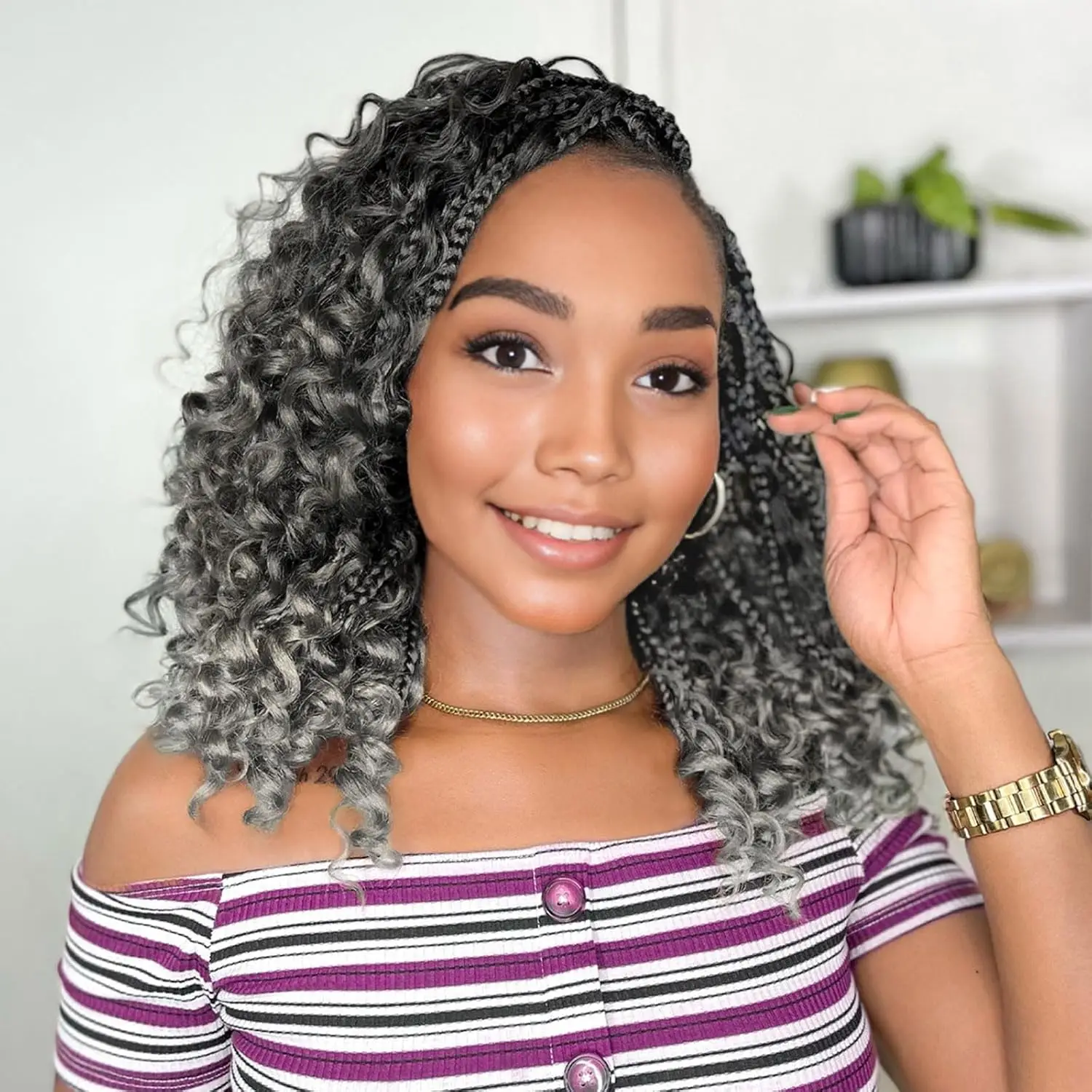 Goddess BoxBraids Crochet Hair 8/10/12/14/18/22 Boho Crochet Box Braids With Curly Ends  Boho mian Box Braids Crochet Synthetic