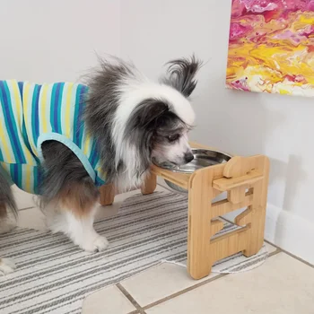Adjustable Wooden Raised Pet Bowl Stand 1