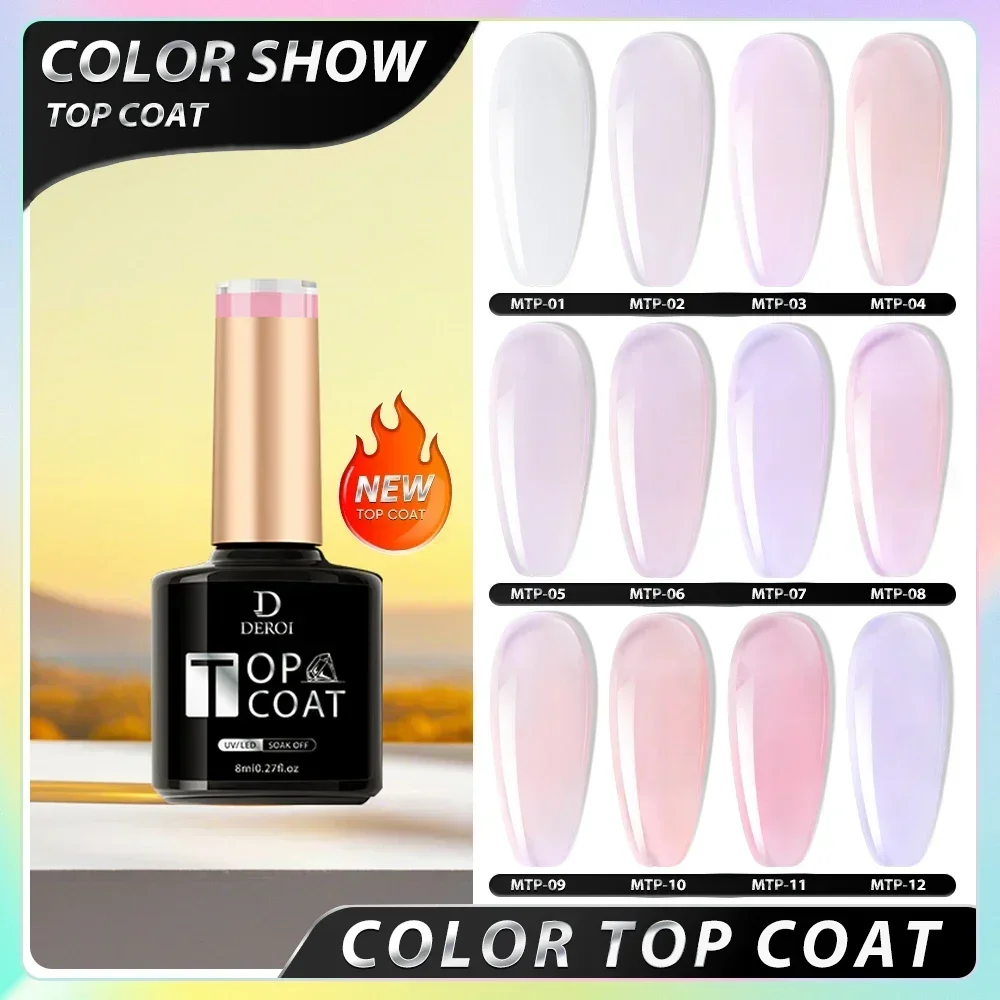 DEROI 8ml Super Milky Gel No Wipe Top Coat for Nail Art Natural Pink UV Glitter Topcoat Varnish Manicure Clear Nail Polish Matte 6