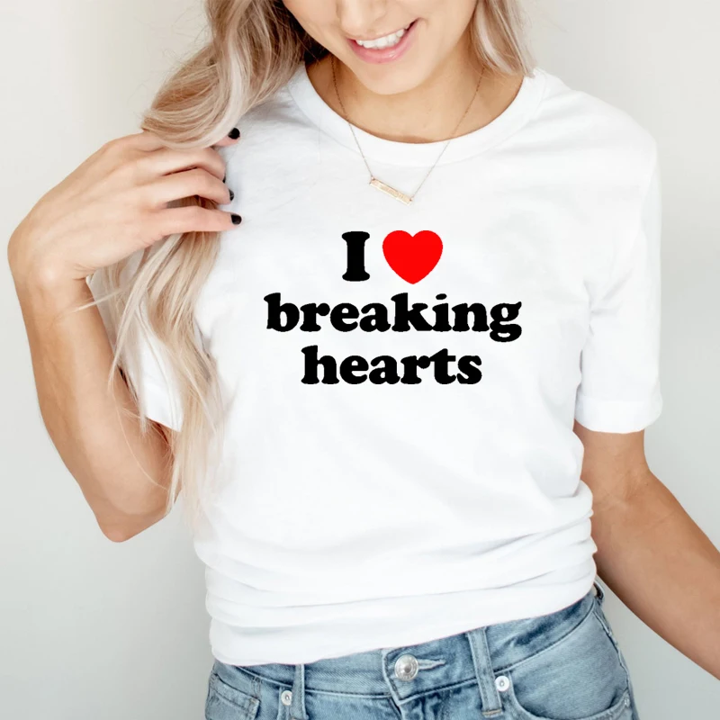 Летняя модная женская футболка, хлопковая свободная футболка с круглым вырезом и графическим рисунком I Love Breaking Hearts Y2k, готическая одежда, рубашки, Прямая поставка Летняя модная женская футболка, хлопковая свободная футболка с круглым вырезом и графическим рисунком I Love Breaking Hearts Y2k, готическая одежда, рубашки, Прямая поставка