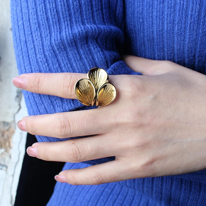 Fashion Simple Jewelry Rings 18K Gold Plated Stainless Steel Exquisite Design Open Adjustable Size Rings Women - 4