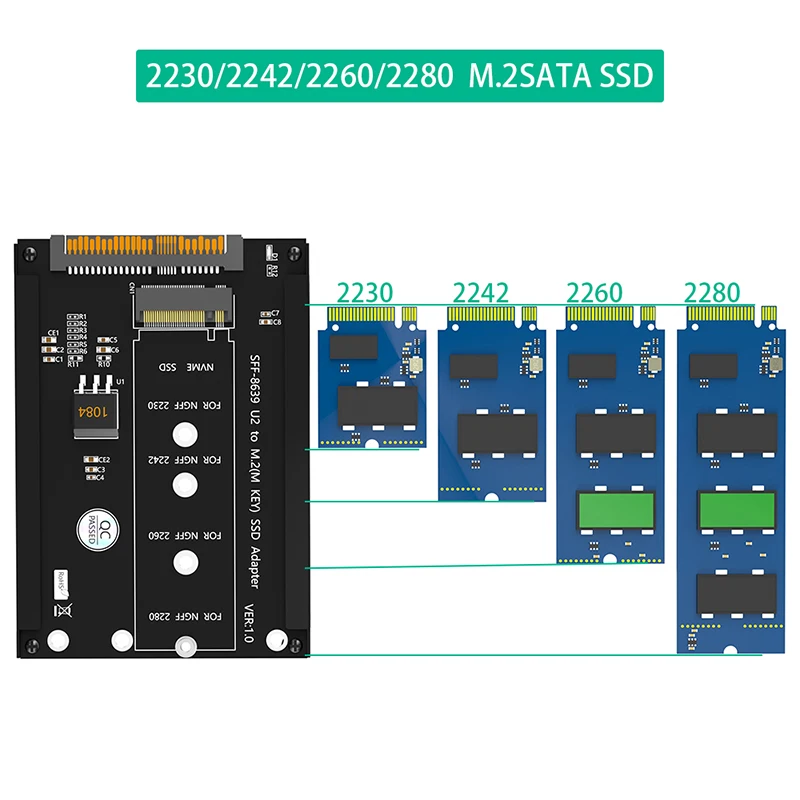 프레임 브래킷 포함 M.2 NVME M 키 SFF-8639 U.2 어댑터 카드 라이저, M2-U2 컨버터, 2230 2242 2260 2280 M2 NVME SSD 지원
