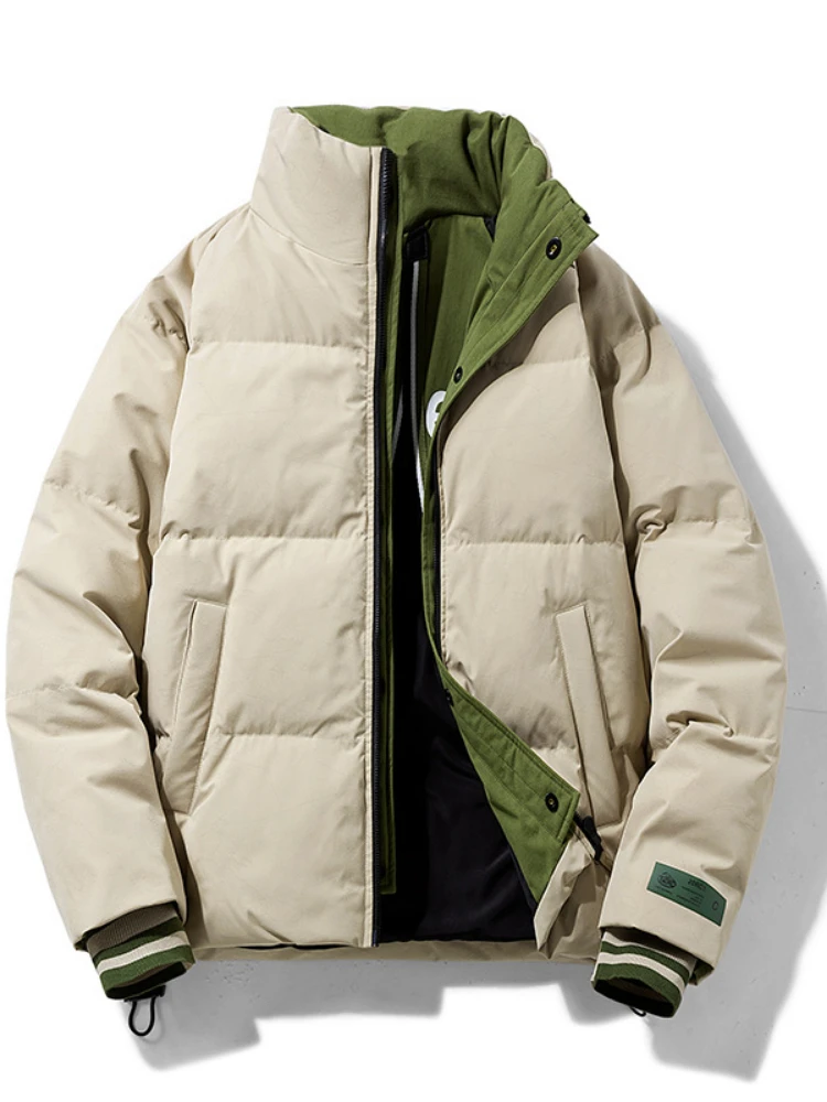 Winter new men's down jacket 90 white duck down trend fashion jacket men's all-match cotton jacket solid color stand collar