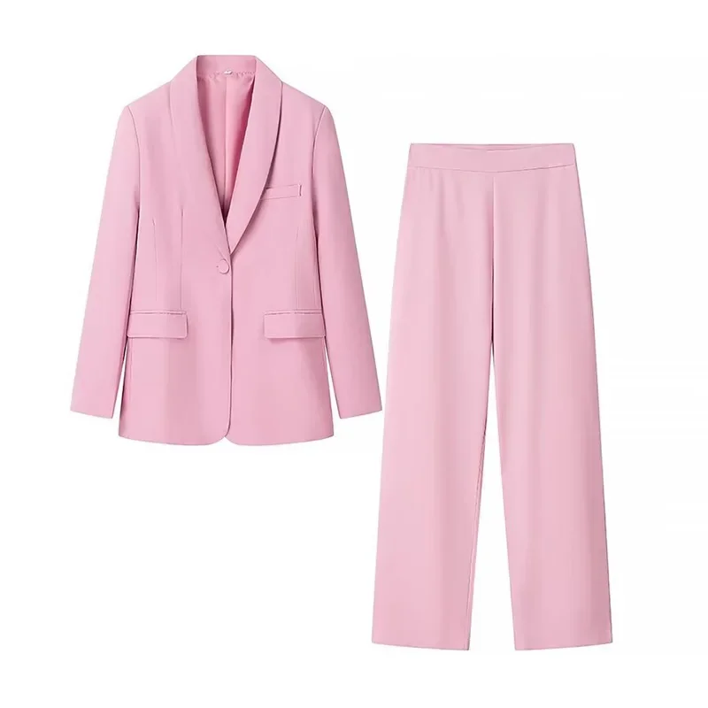 Elegant Blazer Pants Set Solid Loose Lapel Single-breasted Coat Wide Leg Trousers Sets Fall Office New in Matching Suits