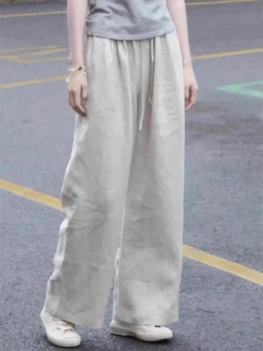 Summer Thin Cotton Linen Wide Leg Pants Chinese Sle Loose Straight Cut Trousers for Men And Women Yorktown Brand