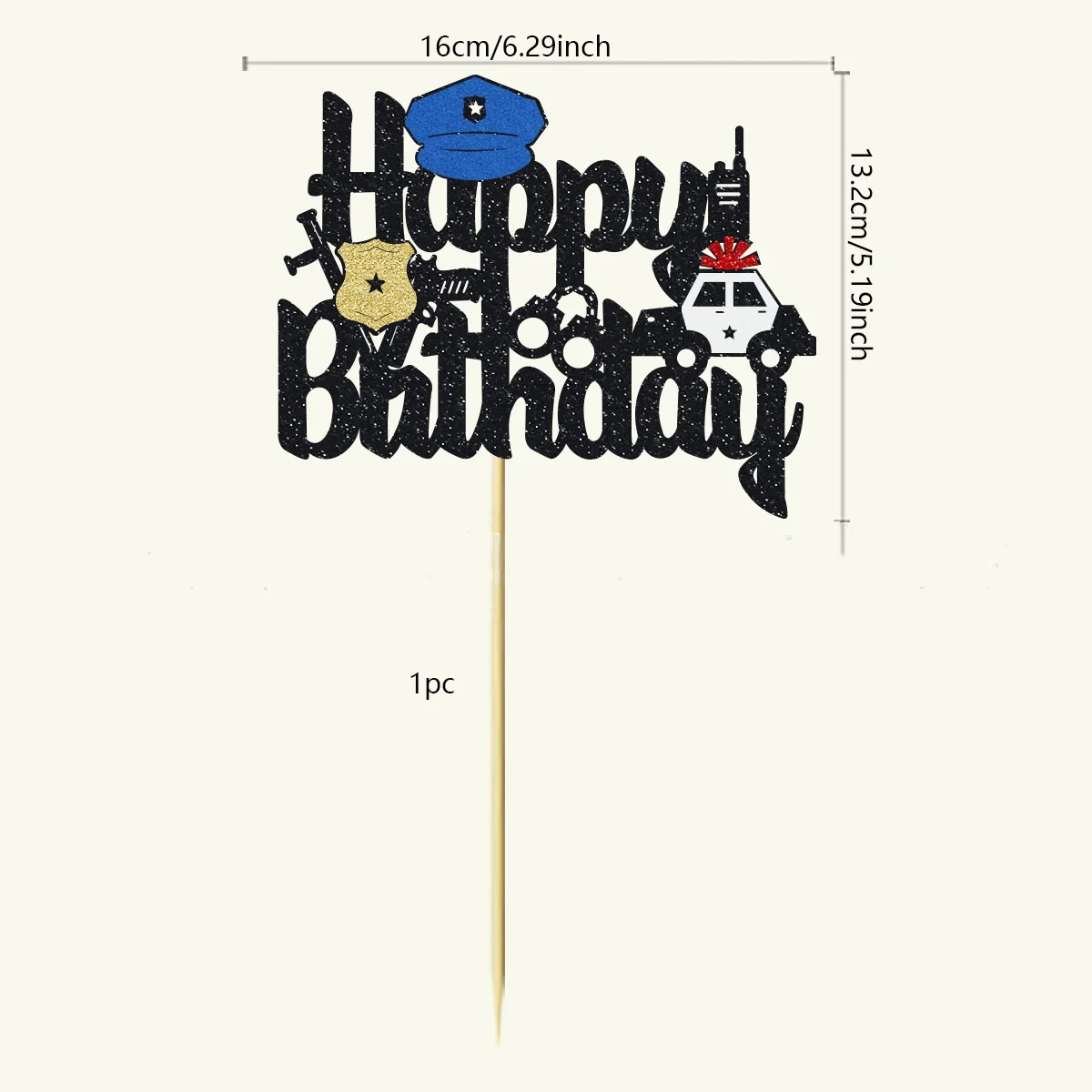 Boys Happy Birthday Cake Topper Police Car Anniversaire Decorationg Flag Party DIY Baking Supplies Cupcake Toppers Baby Shower