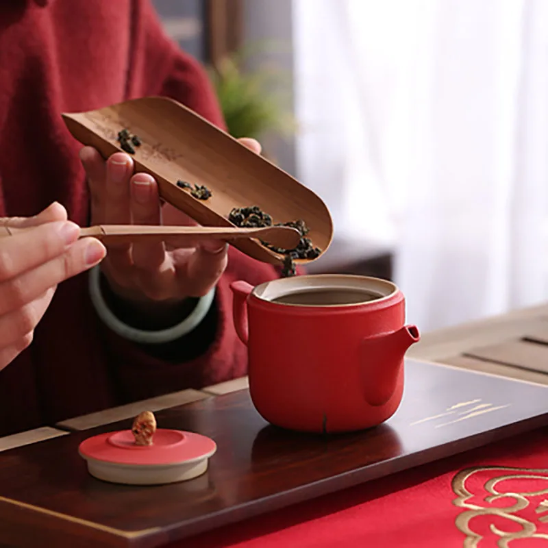 Traditional Chinese Tea Set, Porcelain Teapot, Stainless Steel, Tea Strainer, Cup, Bride and Groom Gifts, Traditional Red, Wed