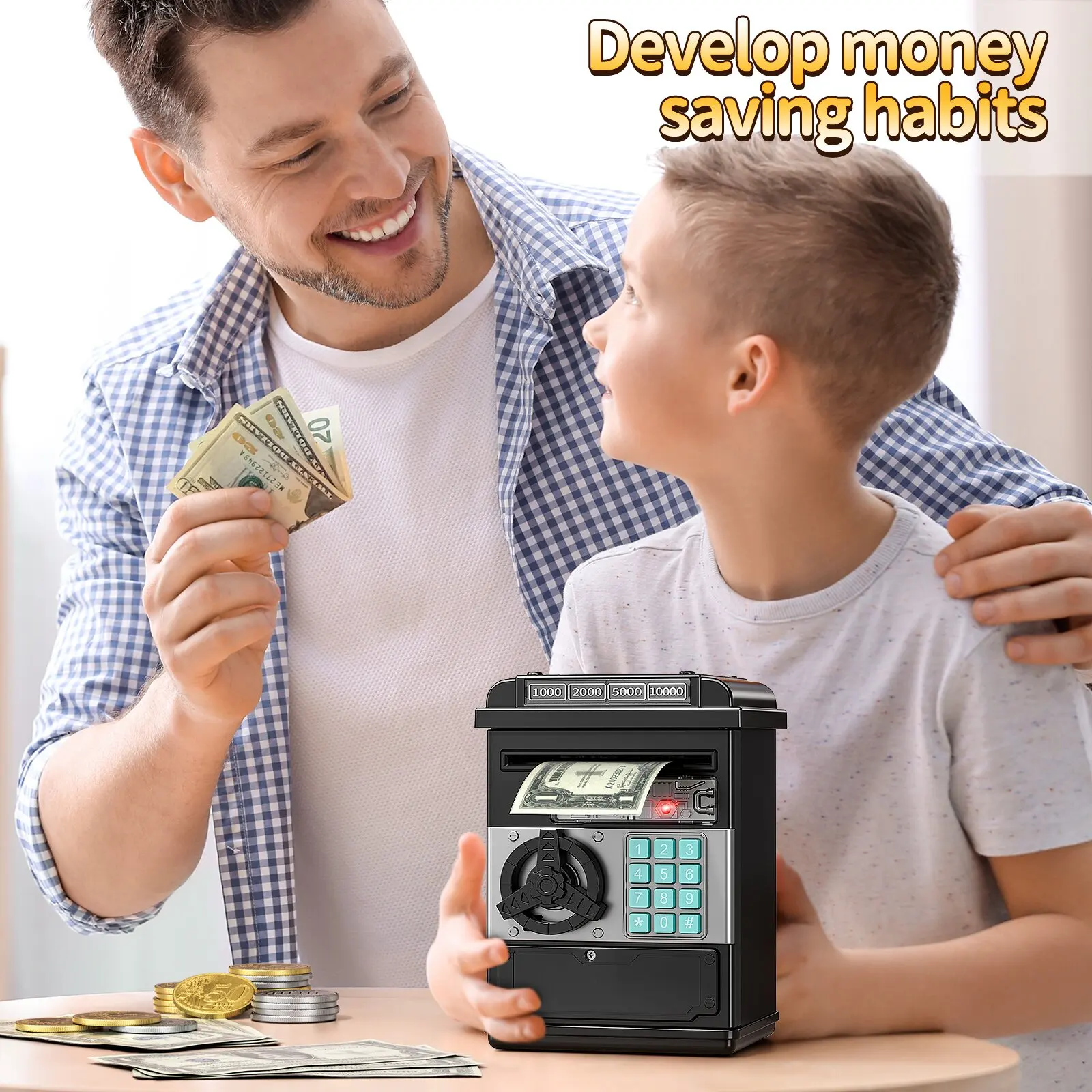 Large Electronic Money Coin Banks with Password Protection, Automatic Paper Money Scroll Saving Box, Great Gift for Kids Age 3+ 3