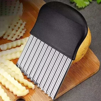 Affettatrice in acciaio inossidabile Coltello per patatine a forma di onda grande Coltello per patatine fritte spesse Coltello per affettare rapidamente gadget per patatine fritte 1