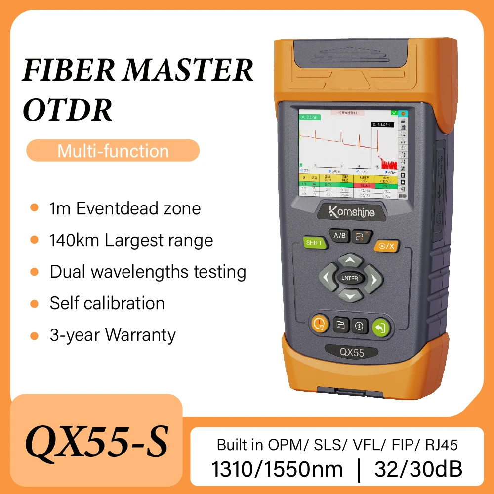 OTDR FTTH QX55 Avec VFL & Compteur De Puissance - 1310/1550nm, 32dB, 100km